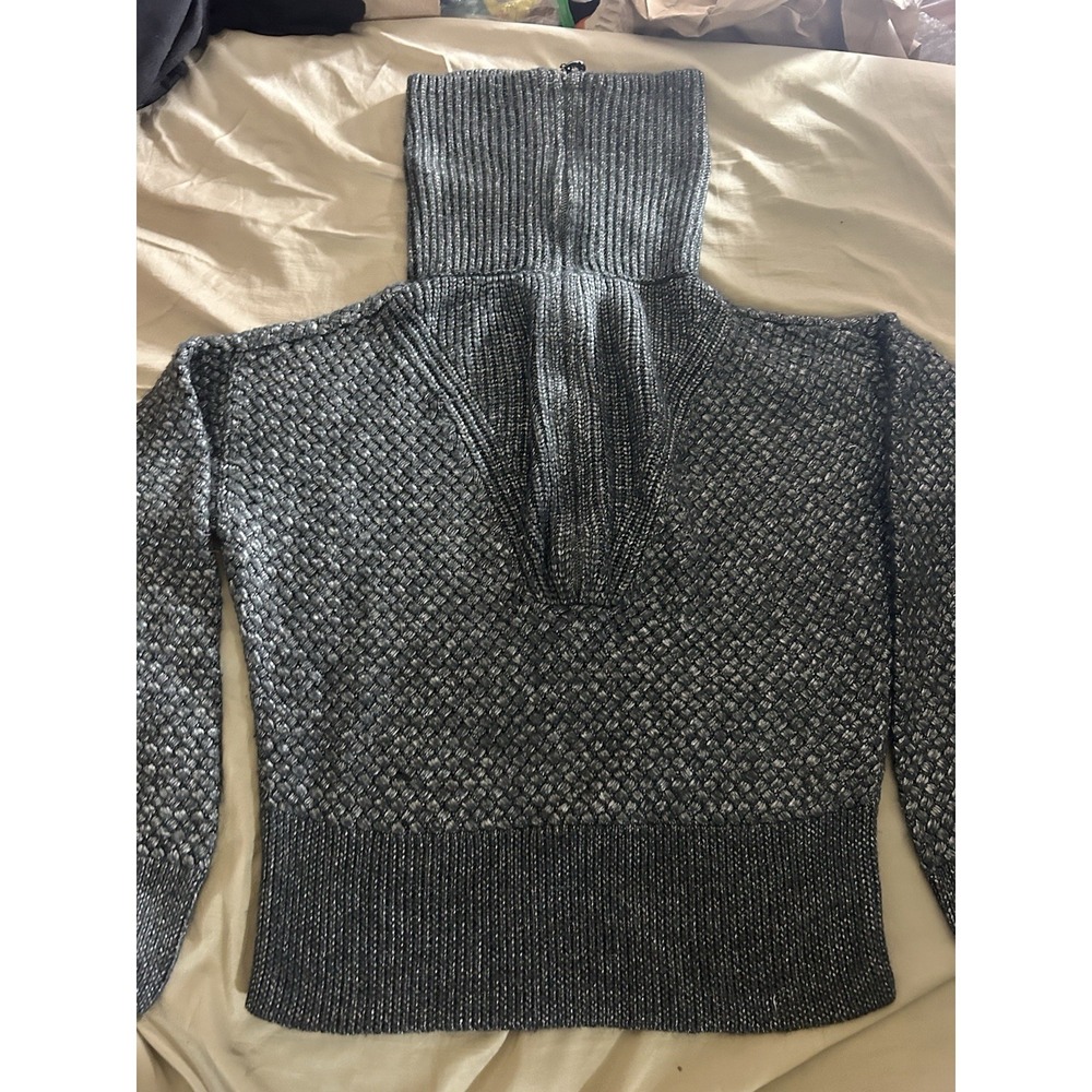 White House Black Market Metallic‎ Knit Turtleneck Sweater Womens S Gray Silver